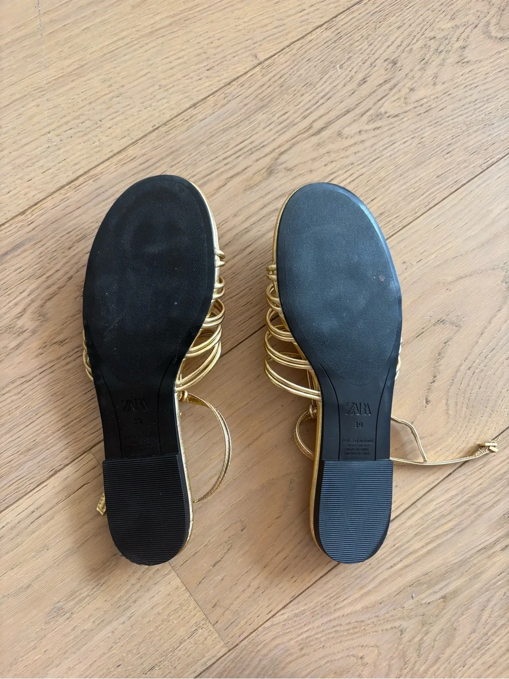 Zara gold strappy flat sandals - size 8